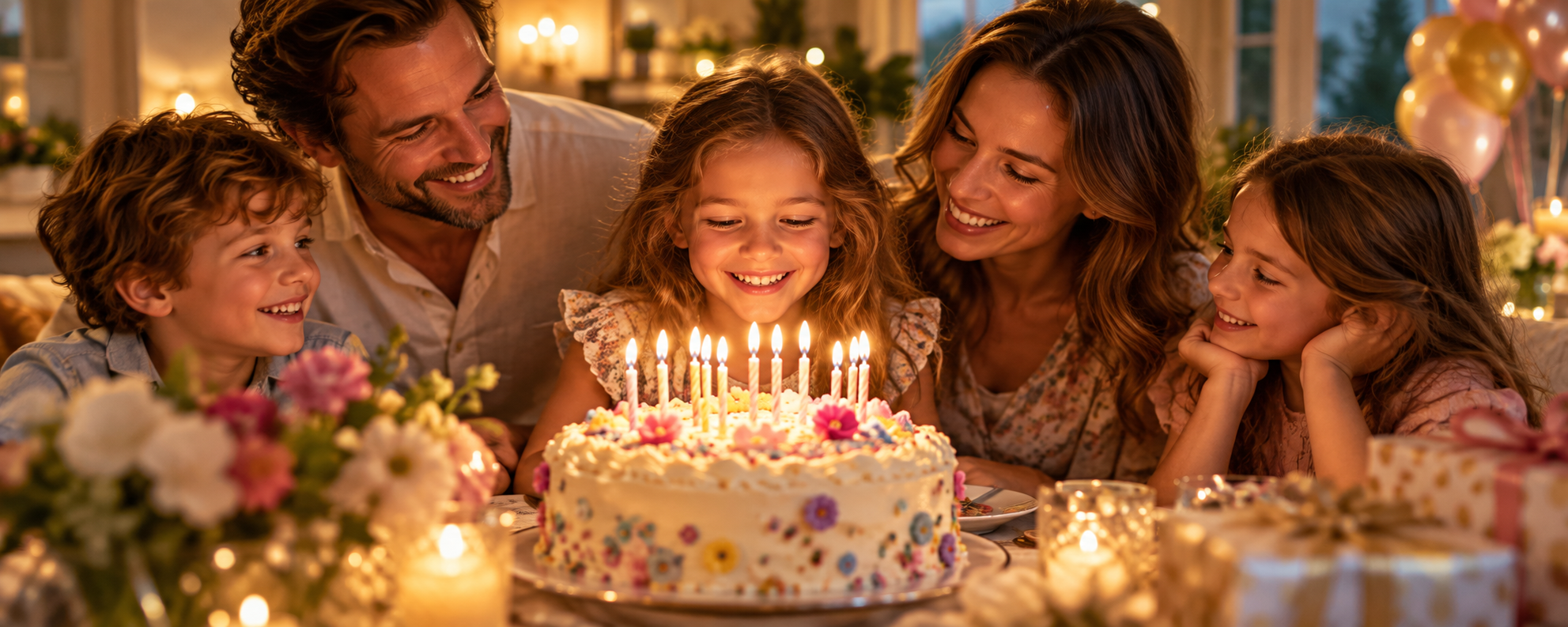 Celebração de aniversário em família com bolo e velas